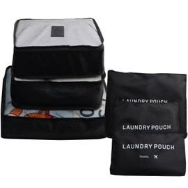 6 Pack Packing Cubes Travel Organizer, With Laundry Pouch, Electronics Bag, Compression Storage Bag, Clothing Underwear Bag, Luggage Organizer Pouch for Backpack, Carry On Suitcase - Black