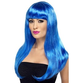 Smiffys Babelicious Wig, Blue Long, Straight with Fringe, Ladies Glamour Wigs Fancy Dress, Adult Dress Up Wigs