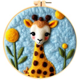 Hlison Needle Felting Kit Beginner with Video Tutorials, Cute Giraffe Needle Felting Wool Kits Include Wool, Needles, Foam Pad, Felt Cloth, Instructions