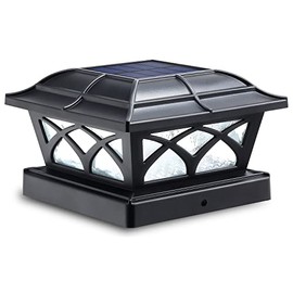 Siedinlar Solar Post Cap Lights Outdoor Glass 2 Color Modes 8 LEDs for 4x4 5x5 6x6 Posts Deck Fence Patio Decoration Warm White & Cool White Lighting Black (1 Pack)