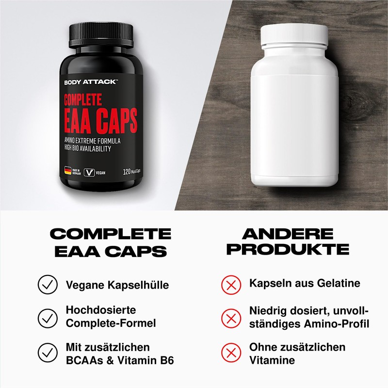 Body Attack Complete EAA Caps, 120 Capsules, Vegan, High Dose