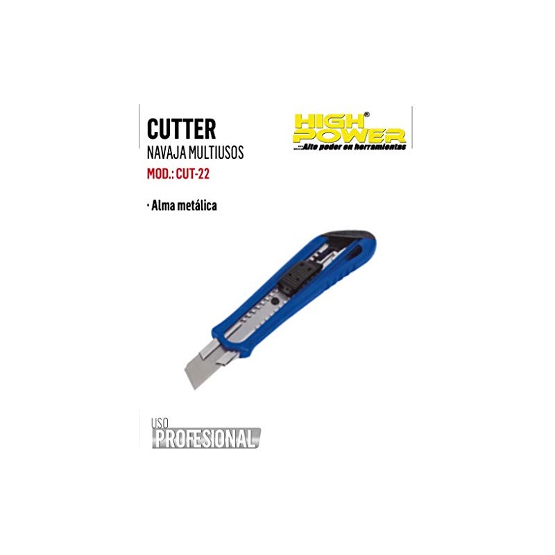 Cutter Reforzado Multiusos. Uso Profesional. Navaja de Acero Inoxidable. Mango