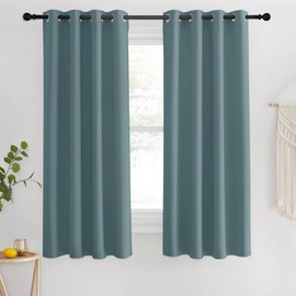 NICETOWN Blackout Classroom Curtain 63 inch Length, Grommet Solid Thermal Curtains Sound Dampening Window Treatment for Bedroom/Flat, Greyish Blue, 1 Panel, W46 x L63