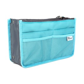 Periea Chelsy Purse Organizer Insert with Handles & 13 Pockets - 3 Sizes (Bright Blue, Medium)