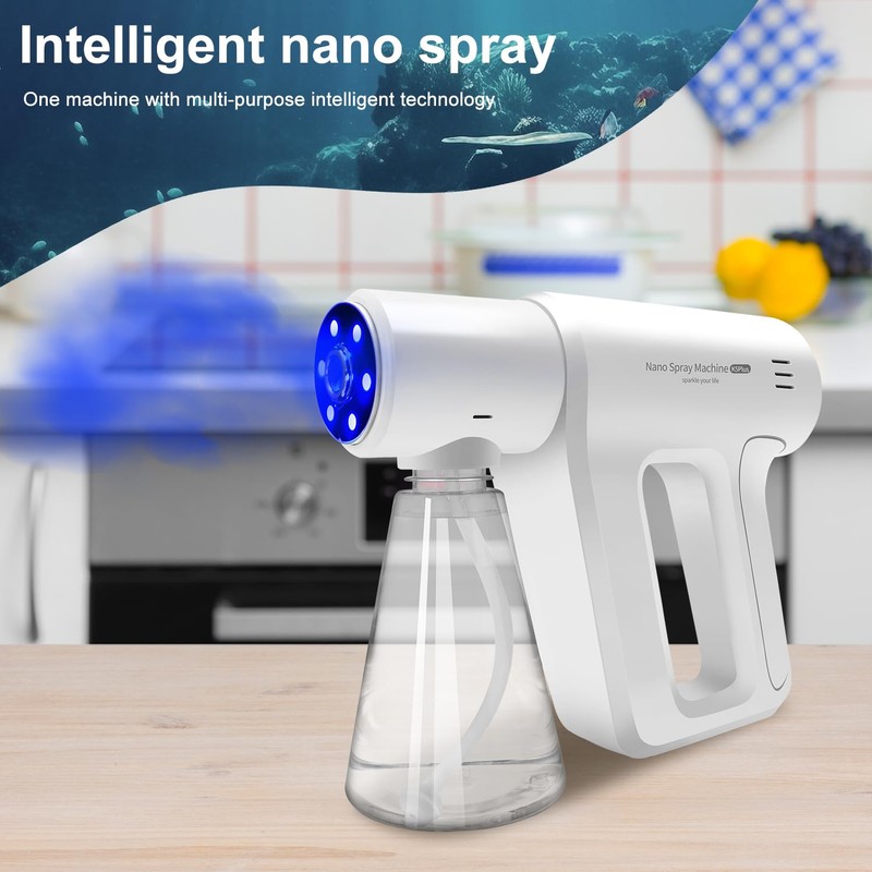 Atomizer Sprayer，Rechargeable ULV Nano Sprayer with Blue Light,Electrostatic ULV Atomizer