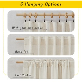 NICETOWN Natural Linen Kitchen Curtains, Casual Rod Pocket & Back Tab Semi Sheer Curtains & Drapes Privacy Assured with Light Through for Bedroom/Farmhouse, W55 x L54, Sold as 2 Panels