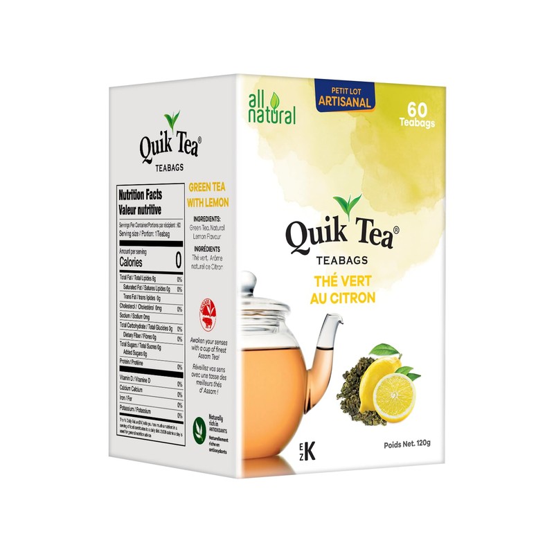 QuikTea Green Tea with Lemon Flavored Tea Bags - 60