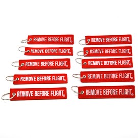 Rotary13B1 REMOVE BEFORE FLIGHT - Key Chains/Jet Tags - White Embroidered Letters on Red Canvas Fabric - 1 inch x 5 inches, QTY = 10 pieces, Red, Small