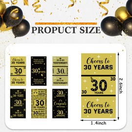 Tenare 90 Pcs 30th Birthday Candy Bar Wrappers Black and Gold Stickers Cheers to Anniversary Mini Label Stickers for Anniversary Birthday Party Supplies