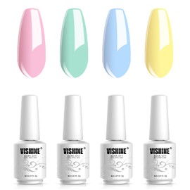 Vishine Gel Nail Polish Set - 4 Pastel Creme Color Spring Summer Baybe pink, Mint green, Sky Blue, Yellow Nail Gel Nail Art Long-lasting Salon DIY Manicure 8ml C024