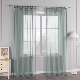 HongYa Pack of 1 Plain Curtain Transparent Voile Curtain with Ruffle Tape H/W 145/145 cm Silver