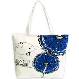 Azulte Canvas Bag, Women's, Fashion, A4, Storage, Work, School, Elementary School, Middle School, High School, College Student, OL Part, Bite, Work, Shopping, Eco Bag, Tote Bag, Korean Fashion, Handbag, Shoulder Hang, Floral Pattern, A4, Storage, Zipper Closure, Flower, 116, White Blue