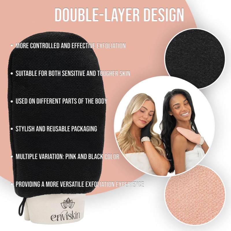 Enviskin Dermaglow Deep Exfoliating Gloves- Black