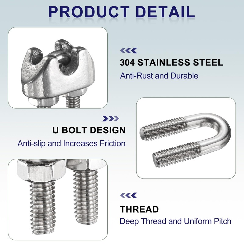 sourcing map 20 Pcs M2 Stainless Steel Wire Rope Clip