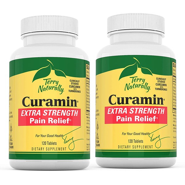 Terry Naturally Curamin Extra Strength (2 Pack) - 120 Vegan Tablets - Non-Addictive Pain Relief Supplement with Curcumin, Boswellia & DLPA - Non-GMO, Gluten-Free - 80 Total Servings