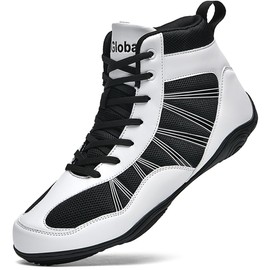 situkeke Boxing Shoes Men's High Top Ringer Shoes Non-Slip Martial Arts Shoes Breathable Professional Training Boxing Boots Unisex, black white, 45 EU