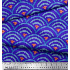 Soimoi Blue Poly Crepe Fabric Scales Geometric Print Fabric by The Yard 42 Inch Wide