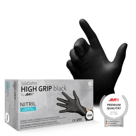 AMPri SolidSafety: High Grip Nitrile Disposable Gloves - Pack of 100 / Box - Size XXL, Black, Extra Grippy and Chemical-Resistant Work Safety Gloves in Sizes S, M, L, XL, XXL