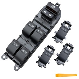 Window Switch Assembly with 3 Single Switches & LED Backlight, Compatible with Toyota Tundra/Sequoia 2007-2021 Models (Driver Side + Passenger/Rear Doors) (Four-Door one-Button swifch, Ice Blue)