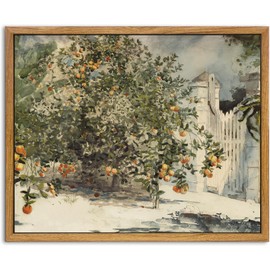 KBKBART Framed Farmhouse Wall Art, Orange Tree Vintage Watercolor Oil Painting, Rustic Kitchen Sign Canvas Wall Art for Dining Room, Bedroom, Living Room, Gallery, Vintage Pictures Wall Decor (8"x10")