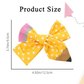 Back to School Bow Hair Clips for Girls, 4.9" Yellow Pencil Hair Bows Clips School Cheer Bow Hair Accessories Gifts for Toddler Kids First Day of School Kindergarten 1st 2nd 3rd 4th 5th Grade, 2PCS