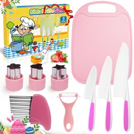 9 Pcs Kids Safe Knife Set for Real Cooking, Kids Kitchen Knife Set with Cutting Board,Crinkle Cutter,Sandwich Cutter, Montessori Kitchen Tools for Toddlers Kid 3-10 Years Old Girl Boy Birthday Gifts