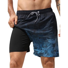APTRO Mens Swim Trunks with Compression Liner 2 in 1 Swim Shorts 5 inch Inseam Quick Dry Bathing Suit Men with Zipper Pockets MP386 M