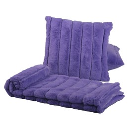 Home Soft Things Rabbit Faux Fur Throw with 2 Pillow Shell Combo Set, Paisley Purple, 50" x 60"