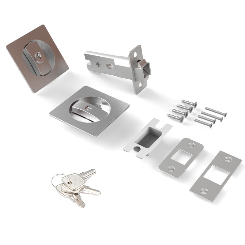 Pocket Door Lock Indicator Lock Flush Handles Latch Privacy Bed/Bath