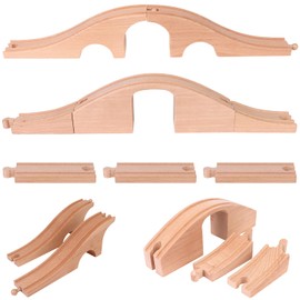 8 Pieces Wood Train Track Expansion Set Wooden Train Bridges Straight Wooden Train Tracks Accessories for Most Major Toy Train Tracks Railway