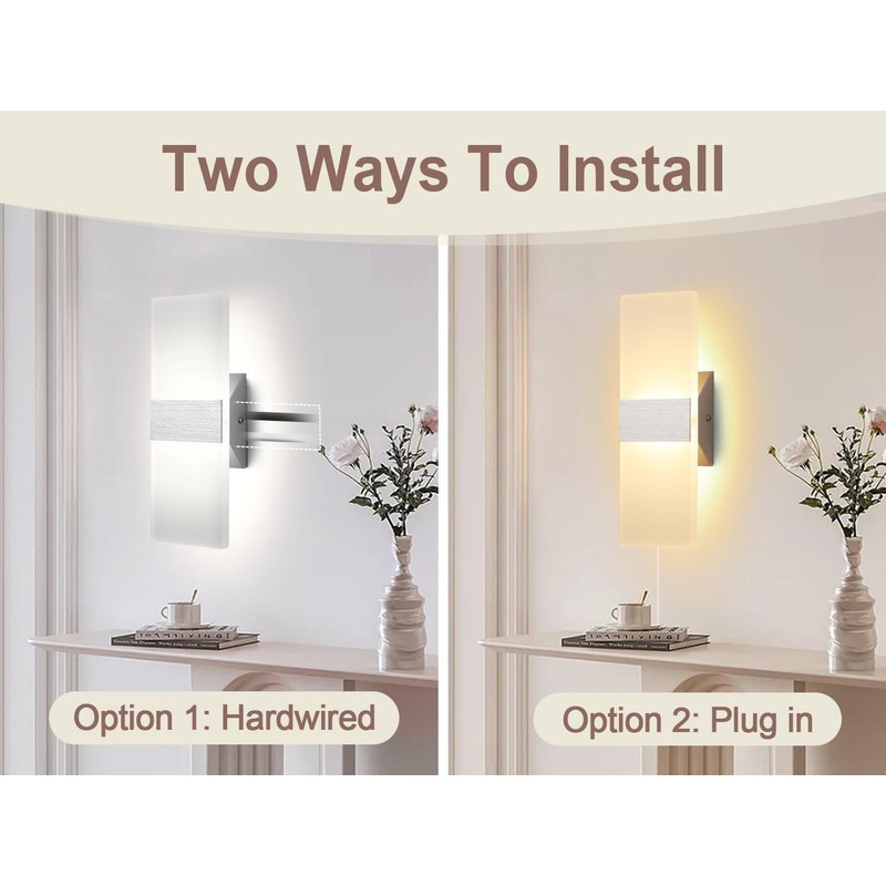 Plug in Wall Sconces with Remote, 3000K-6500K Stepless Color Temperature,