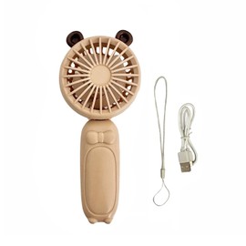 allydrew Mini Portable Handheld and Desktop Rechargeable USB Fan, Beige Bear