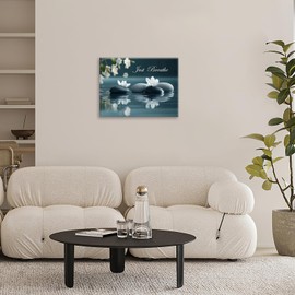Zen Bathroom Wall Art Flowers Picture Wall Decor Just Breathe Quotes Canvas Painting Spiritual Stone Pictures Home Decoration for Office Bathroom Bedroom Living Room Framed 16"x12"