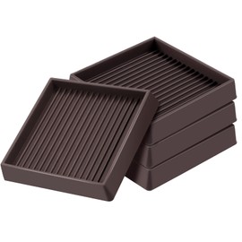 Hilitchi 4Pcs 4" x 4" Square Rubber Furniture Caster Cups Square Non Slip Furniture Pads Square Furniture Caster Cups with Grip Furniture Grippers Anti-Sliding Floor Protector for Furniture(Brown)