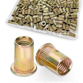 HiamnfLiiy 10-24UNC Rivet Nut，130 Pieces SAE Flat Head Rivnuts,Zinc Plated Finish Carbon Steel Nutsert