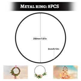 RUNYU Pack of 8 Metal Rings for Crafts, Metal Ring 20 cm Dream Catcher Rings, Macrame Ring for DIY Floral Hoop, Wedding Wreath, Floristry, Wall Hanging (Black)