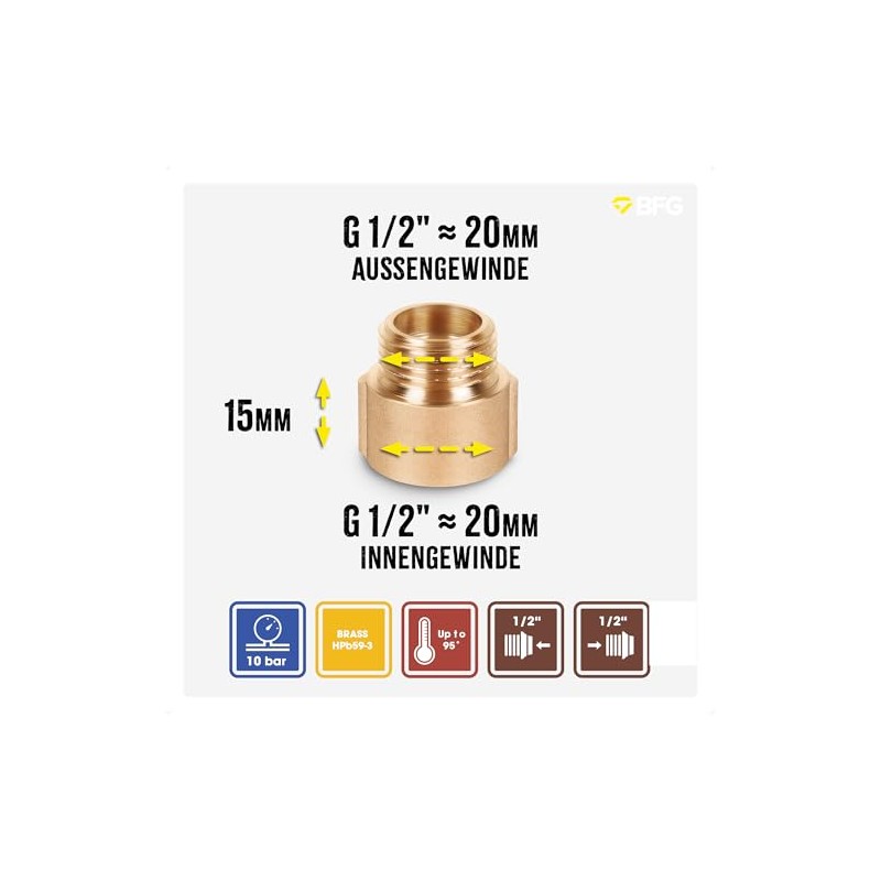 Radiator Valve Extension Nipple Round Brass 1/2 x 15 mm