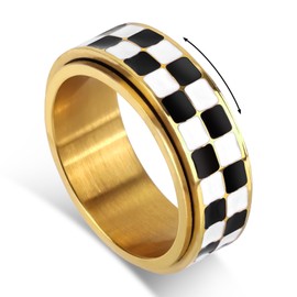 Mikovivi Checkered Fidget Ring, Black White Adults Rotating Spinner Ring Checkerboard Thumb Rotating Rings Gifts for Relaxation Anxiety Fidget Spinner Rings Jewelry for Adults