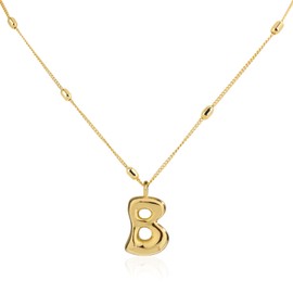 Mikovivi Gold Letter Necklace, Dainty Initial Pendant Necklace with Bead Chain Trendy Alphabet Charm Necklace Jewelry Gifts for Women Birthday Anniversary Festival (B)