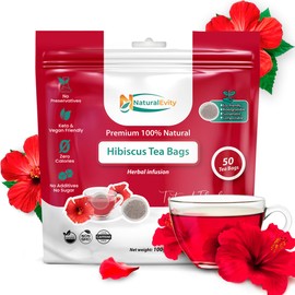 NaturalEvity Hibiscus Tea Bags (50 Count) – Flor de Jamaica Herbal Tea – Ayurveda Inspired, Naturally Antioxidant-Rich, Caffeine-Free & Non-GMO – Premium Sun-Dried Hibiscus Flowers, Eco-Conscious Packaging