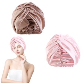 Satin Haarhaube Bonnet für Die Nacht Weiche Seidenhaube Zum Schlafen Satin Schlafmütze Atmungsaktive Schlafmütze Satin Haarhaube Haarschutz Schlafhaube Seide für Frauen und Mädchen 2 Stück