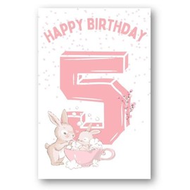 Second Ave 5th Birthday Age 5 Cute Rabbit Pink Baby Girl Children's Kids Happy Birthday Card Greetings Card