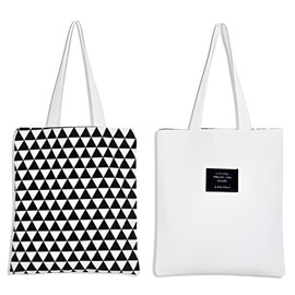 iCOOLIO High-quality tote bag: printed fabric bag for women, shoulder bag, large cord bag, women's handbag, shopper, White