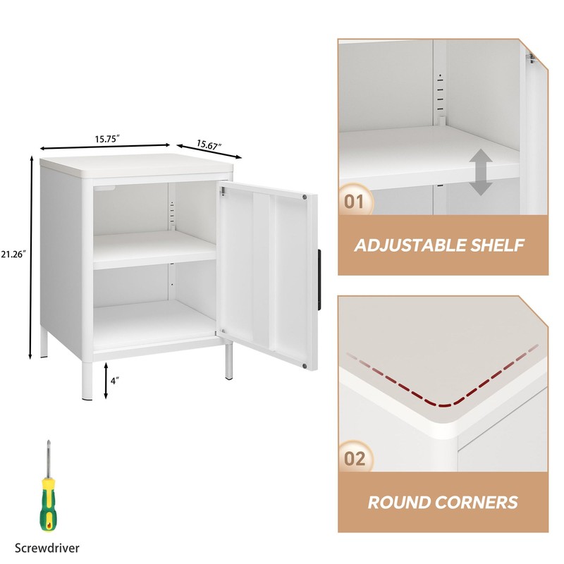 Steehoom Nightstand with 1 Door, Metal Side Table with Wooden