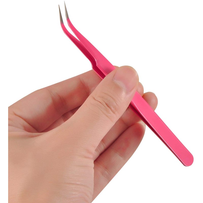 Geviro 2 Pieces Nail Art Tweezers Straight and Curved Tip