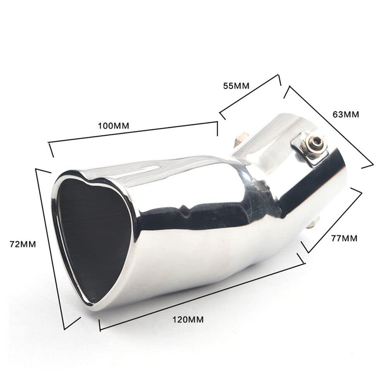 Love Heart Exhaust Tip 80mm Stainless Steel Car Down Sweep