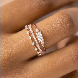 Unbranded 3 pc Dainty 14K Gold Plated Ring Rose Gold Mimalist Cubic Zirconia Sz 7-10