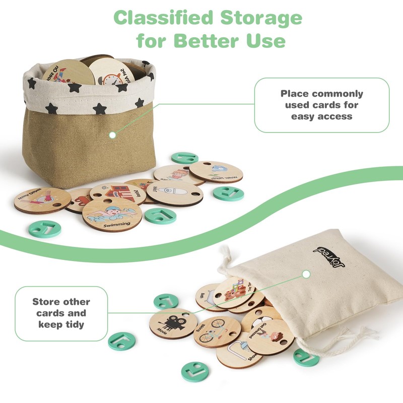 Joyreal Wooden Visual Schedule for Kids - Three Rows Hanging