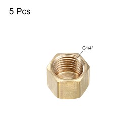 sourcing map Pack of 5 1/4 Inch Brass Cap G1/4 Pipe Fitting Hexagonal Compression Shut-off Valve Connection