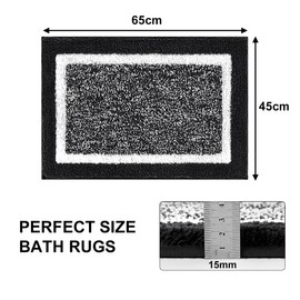 SHACOS Bathroom Rug Mat, Microfiber Shaggy Bath Set, Non-Slip Ultra Soft Carpet Mats, Absorbent with U-Shaped Toilet for Bathroom, Tub, Shower, (Black 45 * 65CM)